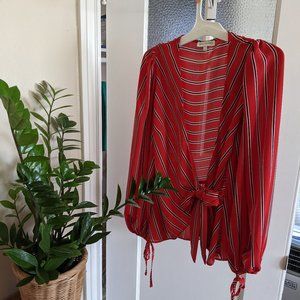 Warehouse Red Striped Fitted Blouse in Size 12